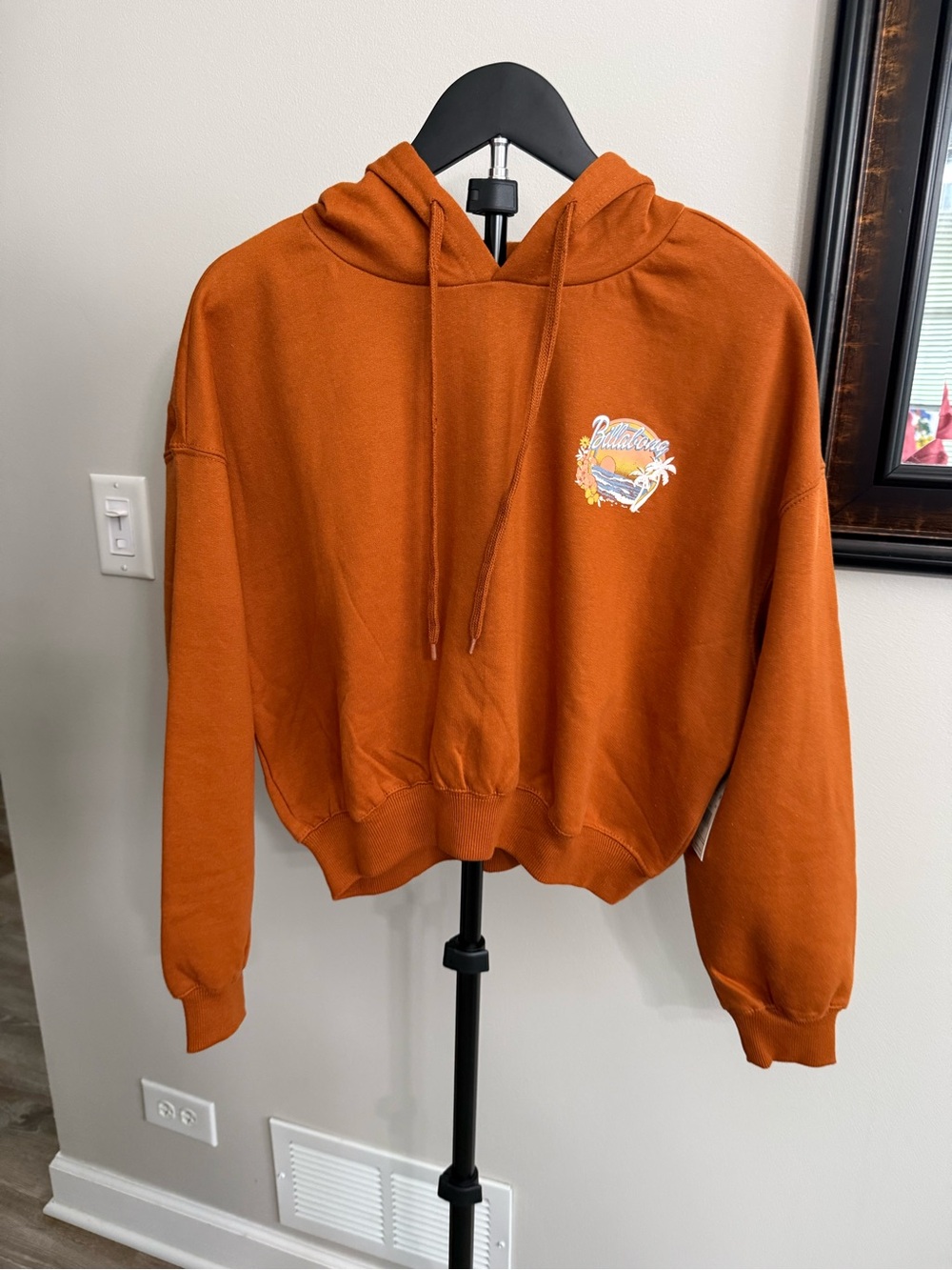 Billabong Rust Orange Cropped Hoodie with Small Chest Graphic